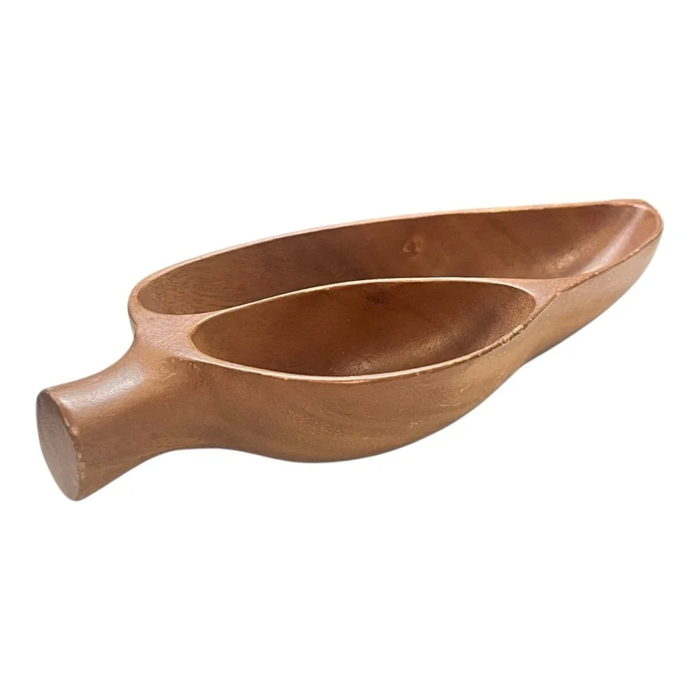 Vintage Philart‎ Monkey Pod Wood Leaf Divided Serving Bowl